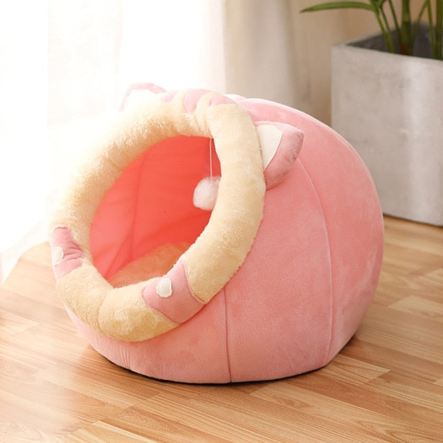 Sweet Cat Bed Warm Cat Nesk Round Pets Sleeping Cave Kitten Beds And Houses Soft Kitten Lounger Cushion Cat's Accessories