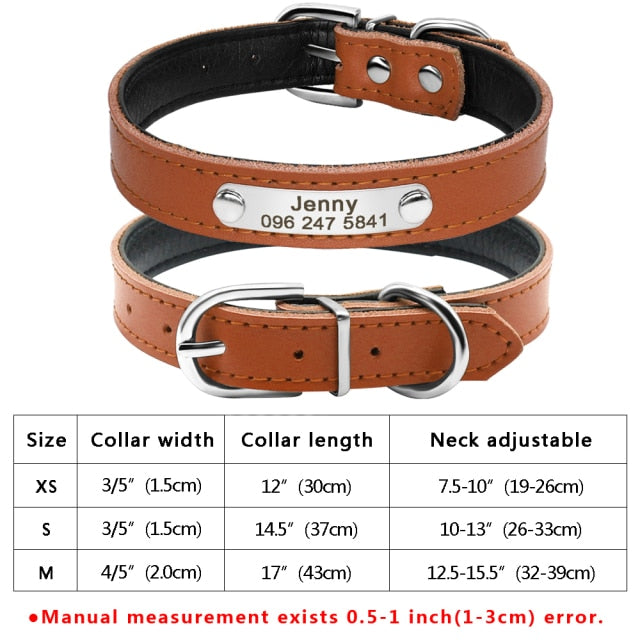 PU Leather Custom Dog Collar Personalized Puppy Collar Free Engraved Pet Collars for Small Medium Large Dogs Pitbull Chihuahua