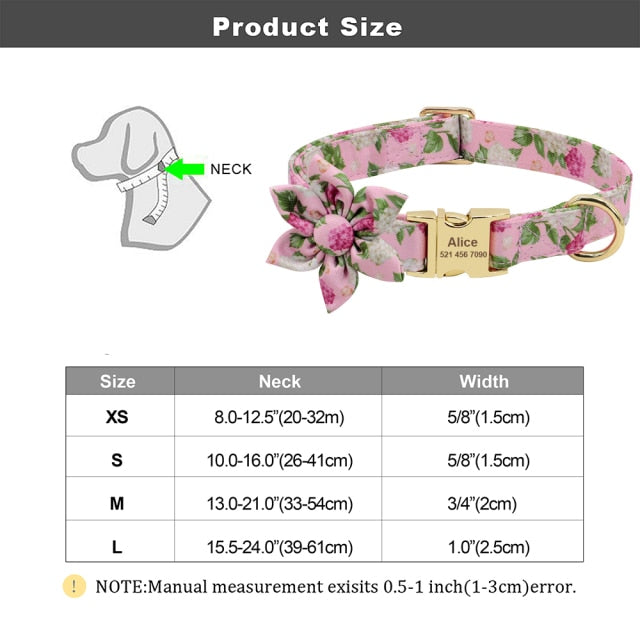 Personalized Dog ID Collar Nylon Engraved Pet Collars Necklace With Cute Flower Colorful Print For Small Medium Large Dogs Cats