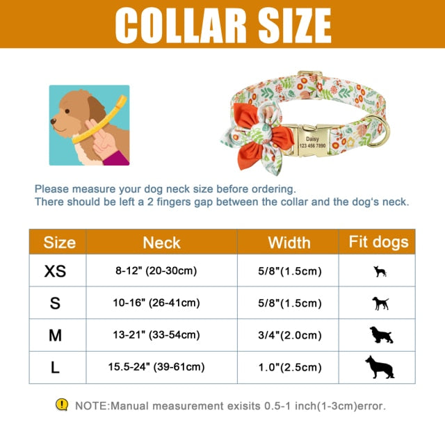 Personalized Dog ID Collar Nylon Engraved Pet Collars Necklace With Cute Flower Colorful Print For Small Medium Large Dogs Cats