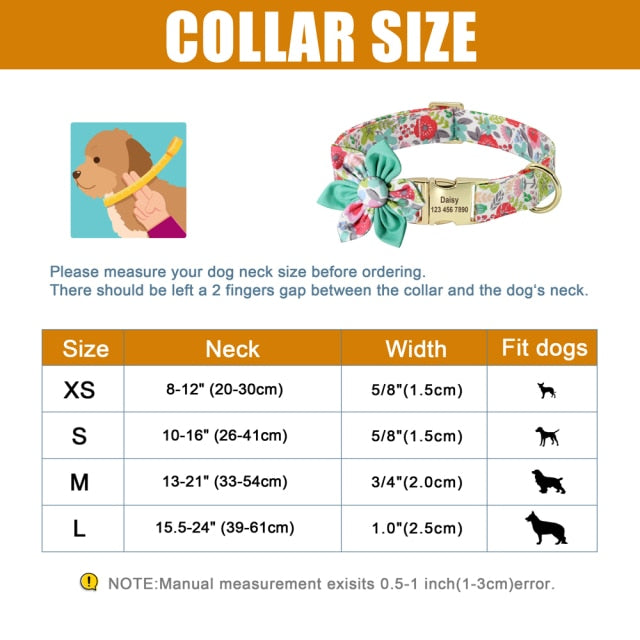 Personalized Dog ID Collar Nylon Engraved Pet Collars Necklace With Cute Flower Colorful Print For Small Medium Large Dogs Cats