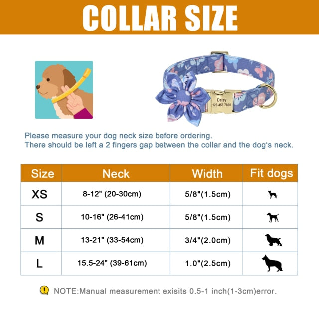 Personalized Dog ID Collar Nylon Engraved Pet Collars Necklace With Cute Flower Colorful Print For Small Medium Large Dogs Cats