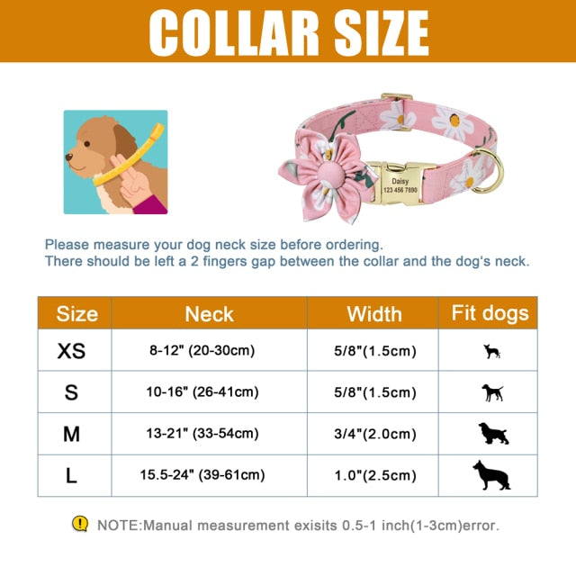 Personalized Dog ID Collar Nylon Engraved Pet Collars Necklace With Cute Flower Colorful Print For Small Medium Large Dogs Cats