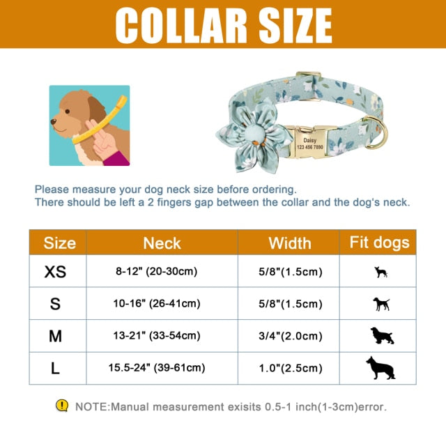 Personalized Dog ID Collar Nylon Engraved Pet Collars Necklace With Cute Flower Colorful Print For Small Medium Large Dogs Cats