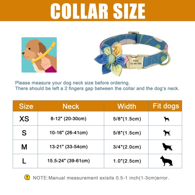 Personalized Dog ID Collar Nylon Engraved Pet Collars Necklace With Cute Flower Colorful Print For Small Medium Large Dogs Cats