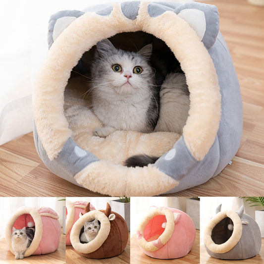 Sweet Cat Bed Warm Cat Nesk Round Pets Sleeping Cave Kitten Beds And Houses Soft Kitten Lounger Cushion Cat&#39;s Accessories