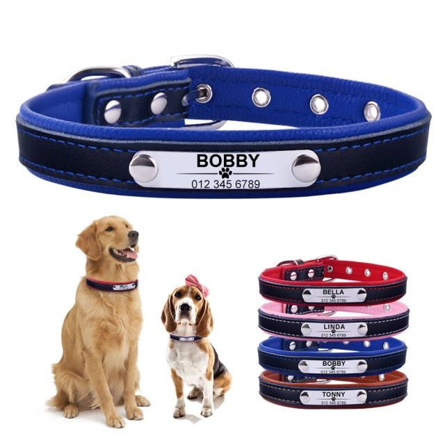 Adjustable Personalized Leather Dog Collar